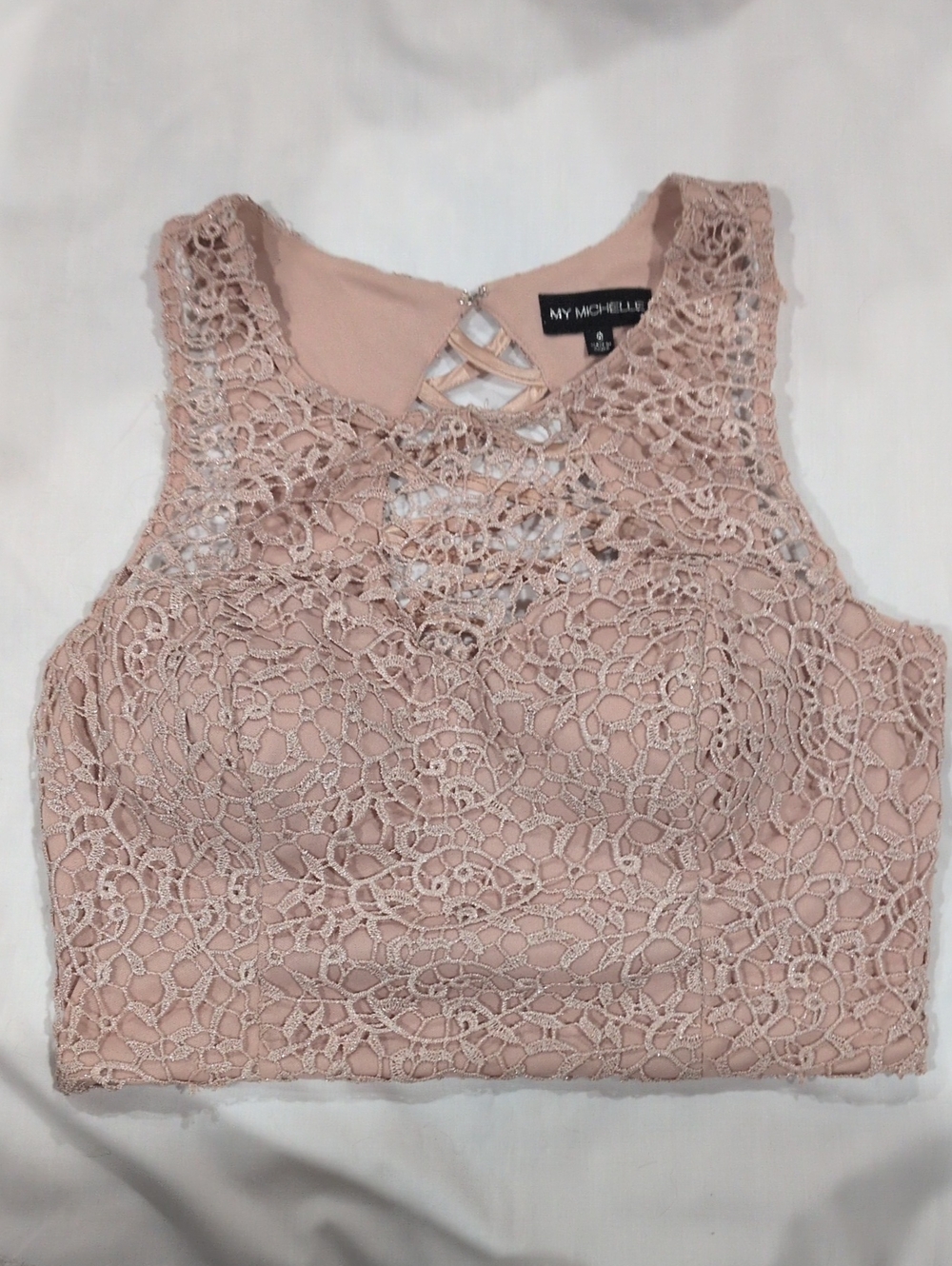 MY MICHELLE Dusty Blush Crochet Lace Cropped Tank